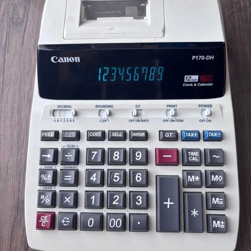 Canon Calculator, P170-DH, 12 Digit, Dual Color, Power Cord. Works!